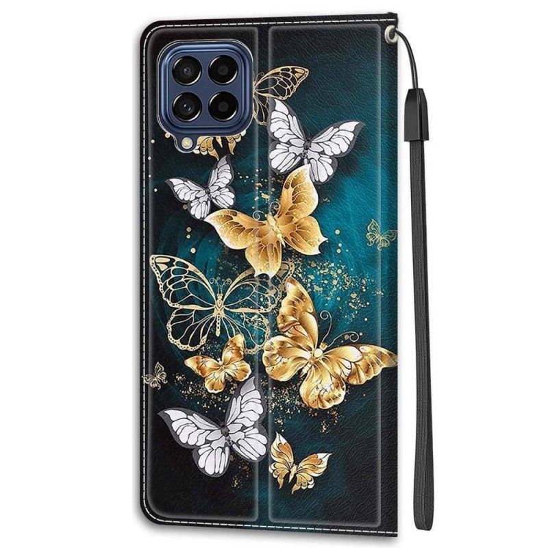 Folio-hoesje voor Samsung Galaxy M53 5G Met Ketting Riem Vlinders Waaier