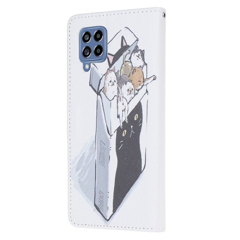 Folio-hoesje voor Samsung Galaxy M53 5G Met Ketting String Katten