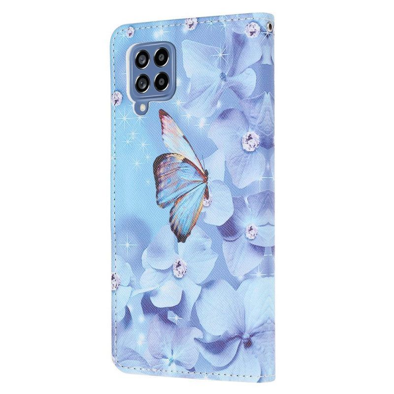 Folio-hoesje voor Samsung Galaxy M53 5G Met Ketting String Vlinders