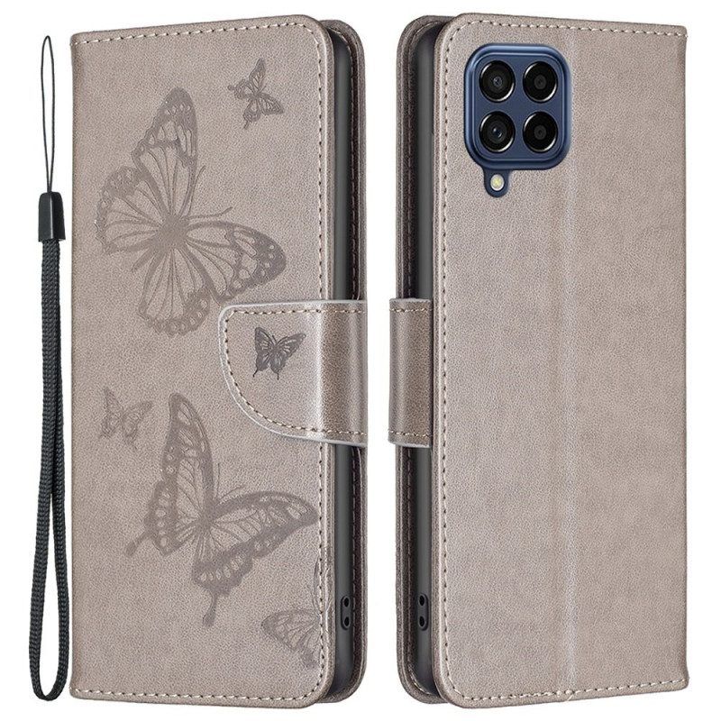 Folio-hoesje voor Samsung Galaxy M53 5G Met Ketting Vlinders Bedrukte Strappy