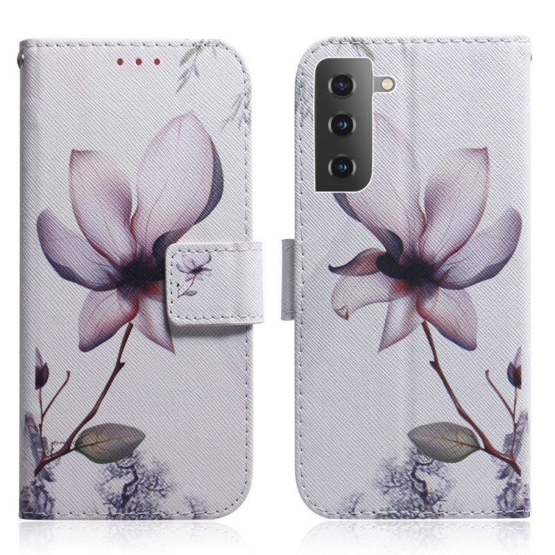 Folio-hoesje voor Samsung Galaxy S22 5G Bloem Stoffig Roze