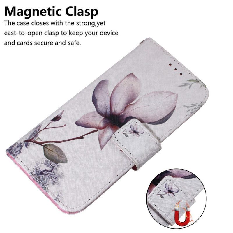 Folio-hoesje voor Samsung Galaxy S22 5G Bloem Stoffig Roze