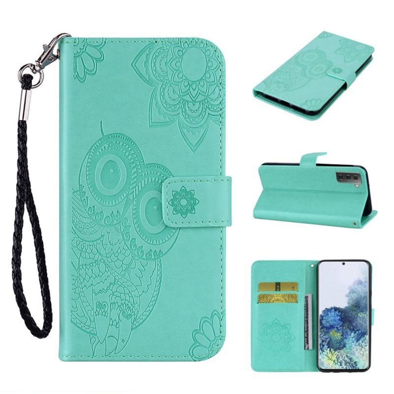 Folio-hoesje voor Samsung Galaxy S22 5G Uil Mandala En Lanyard