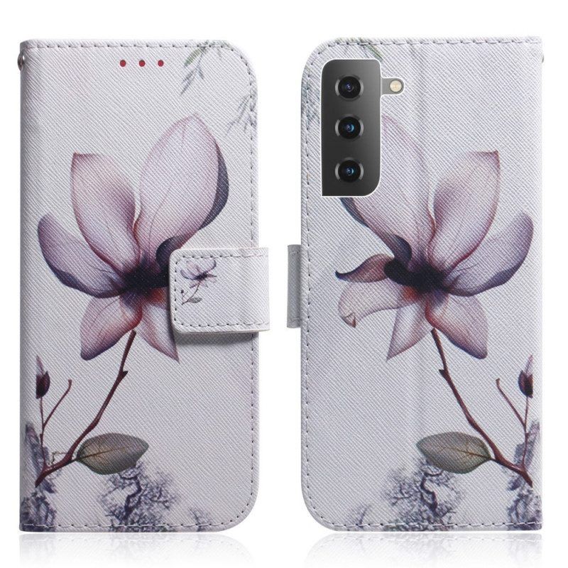 Folio-hoesje voor Samsung Galaxy S22 Plus 5G Bloem Stoffig Roze