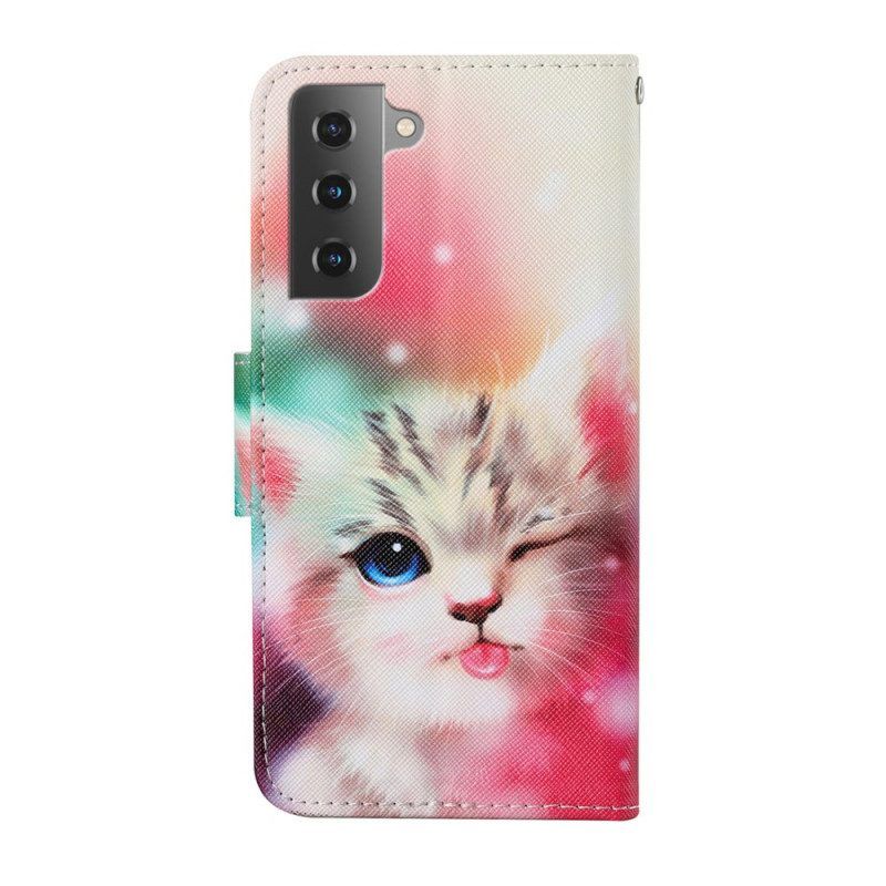 Folio-hoesje voor Samsung Galaxy S22 Plus 5G Koninklijke Kat Met Lanyard