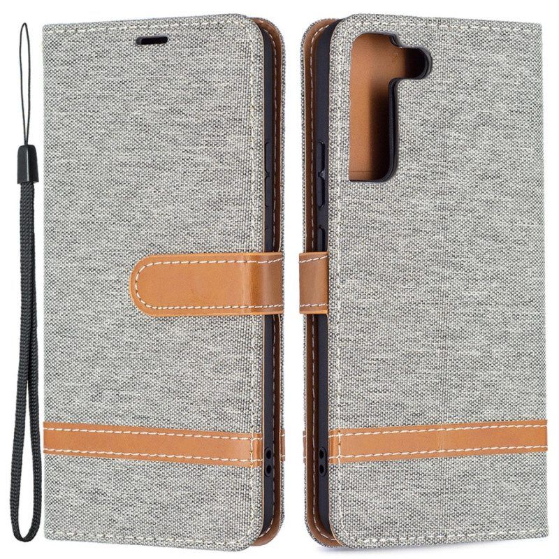 Folio-hoesje voor Samsung Galaxy S22 Plus 5G Met Ketting Band Van Stof En Leereffect