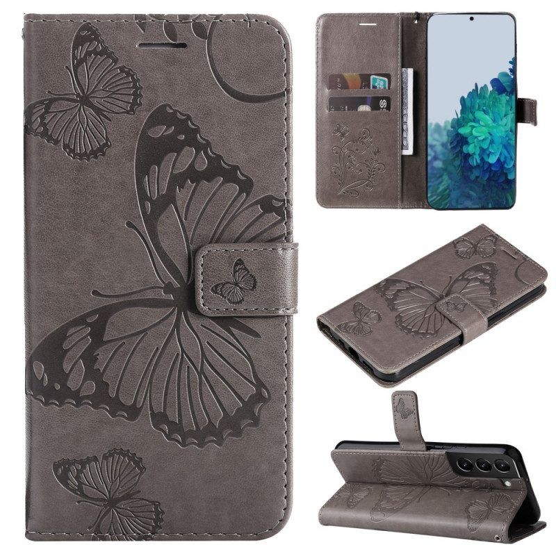 Folio-hoesje voor Samsung Galaxy S22 Plus 5G Met Ketting Gigantische Riemvlinders