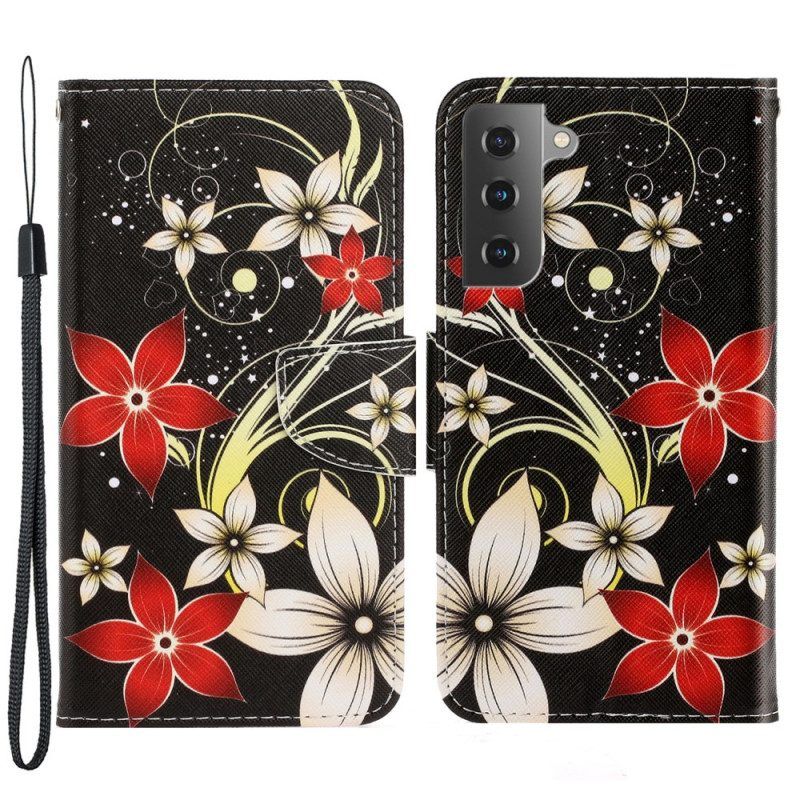 Folio-hoesje voor Samsung Galaxy S22 Plus 5G Met Ketting Kleurrijke Strappy Bloemen