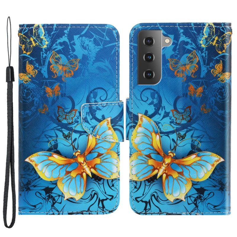 Folio-hoesje voor Samsung Galaxy S22 Plus 5G Met Ketting Vlinderbandvariaties