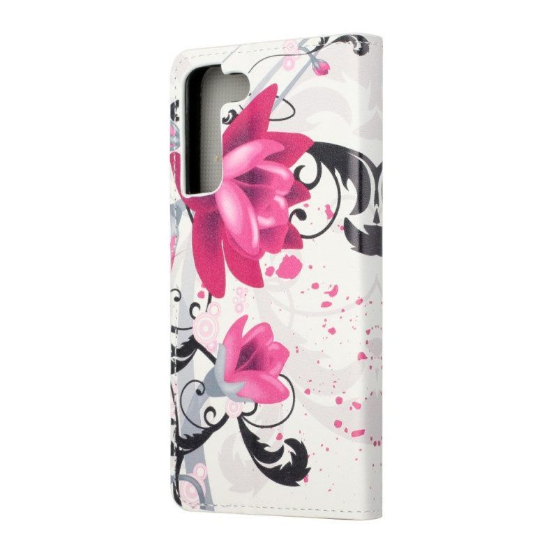 Folio-hoesje voor Samsung Galaxy S22 Plus 5G Tropische Bloemen