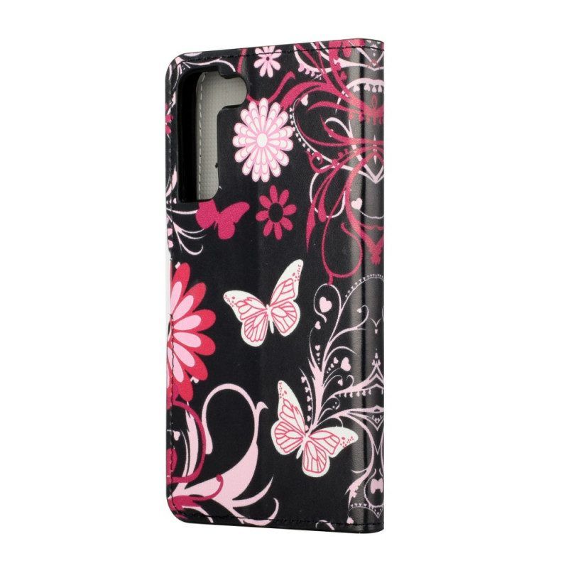 Folio-hoesje voor Samsung Galaxy S22 Plus 5G Vlinders En Bloemen