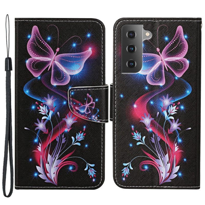 Folio-hoesje voor Samsung Galaxy S22 Plus 5G Vlinders En Lanyard