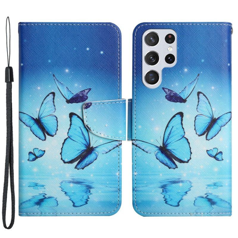 Folio-hoesje voor Samsung Galaxy S22 Ultra 5G Blauwe Vlinders