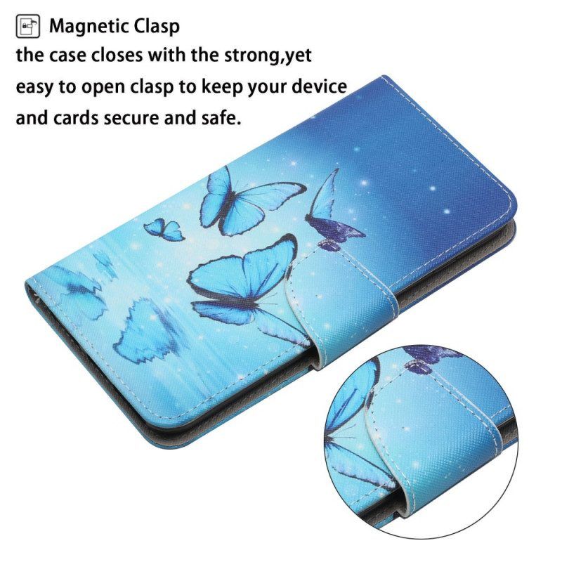 Folio-hoesje voor Samsung Galaxy S22 Ultra 5G Blauwe Vlinders