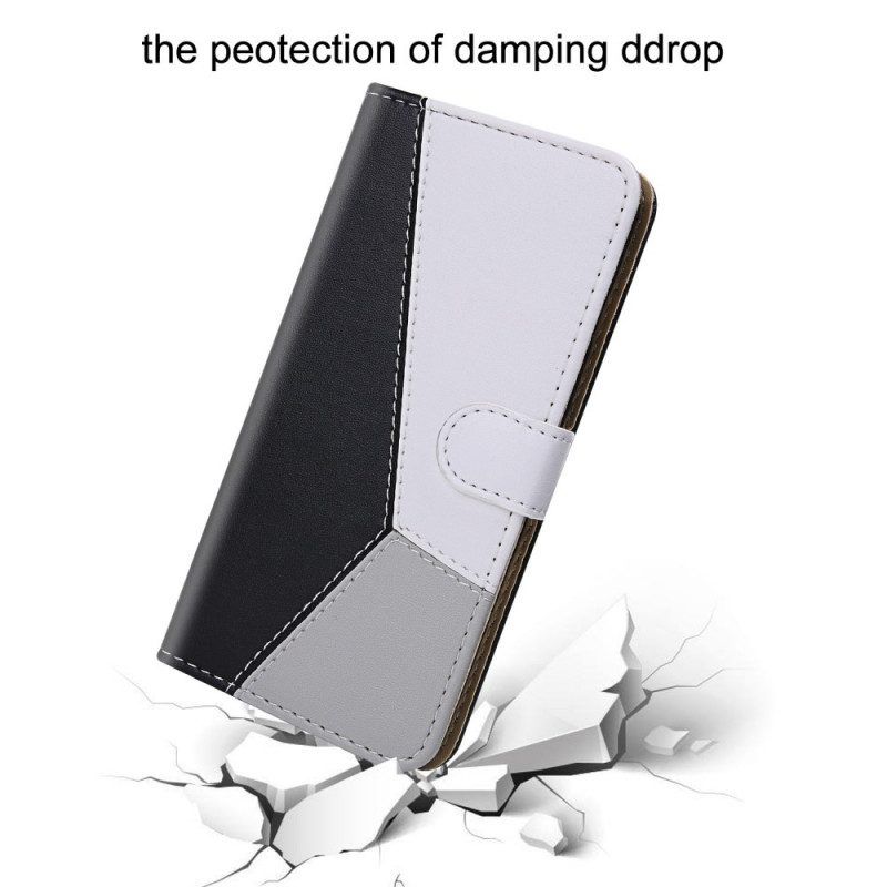 Folio-hoesje voor Samsung Galaxy S22 Ultra 5G Driekleurig Leereffect