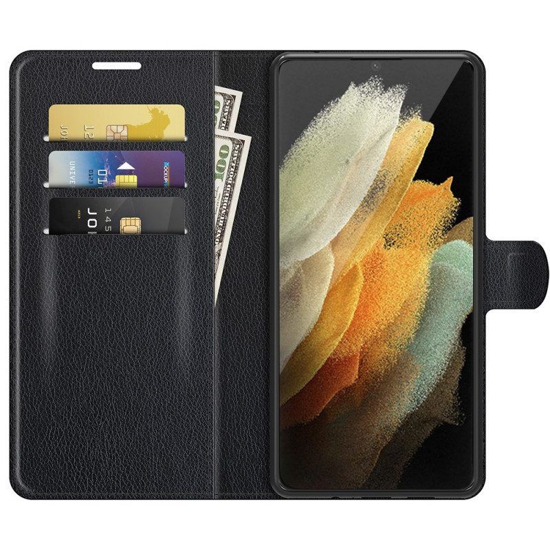 Folio-hoesje voor Samsung Galaxy S22 Ultra 5G Klassiek Litchi-leereffect