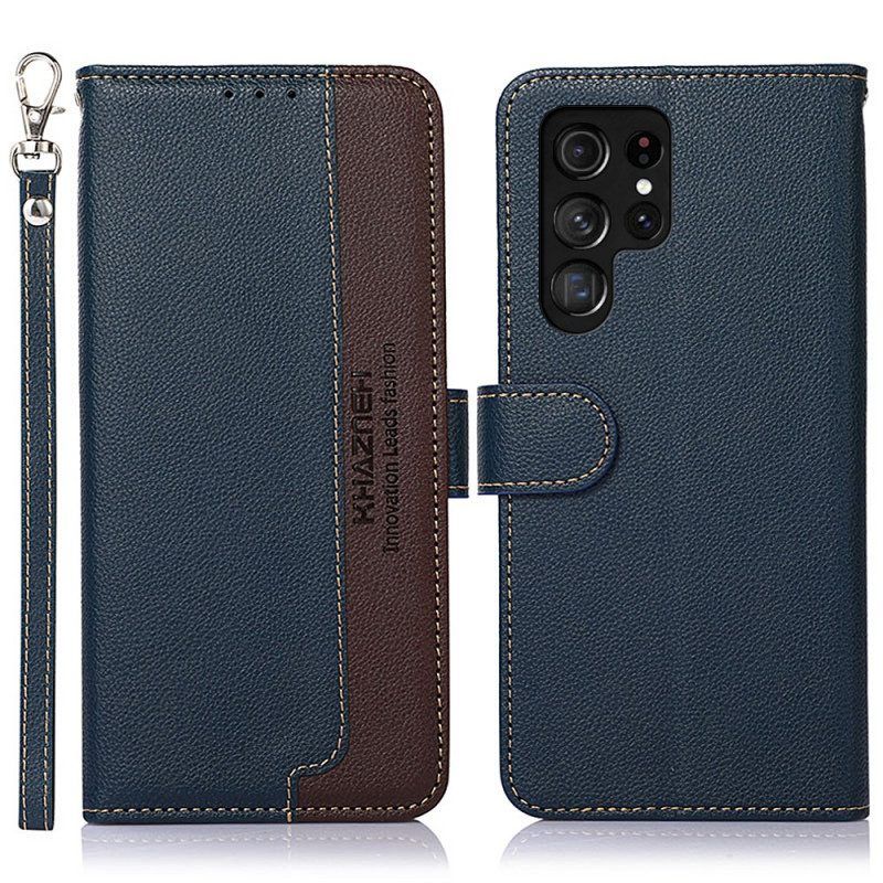 Folio-hoesje voor Samsung Galaxy S22 Ultra 5G Lychee-stijl Rfid Khazneh