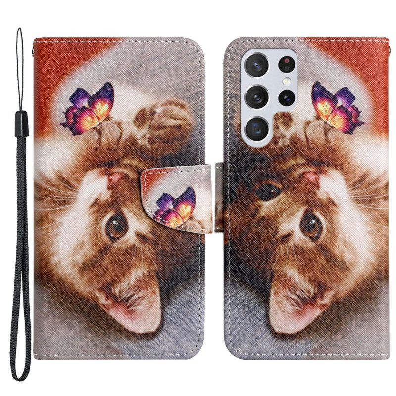 Folio-hoesje voor Samsung Galaxy S22 Ultra 5G Mijn Kitten En Vlinder