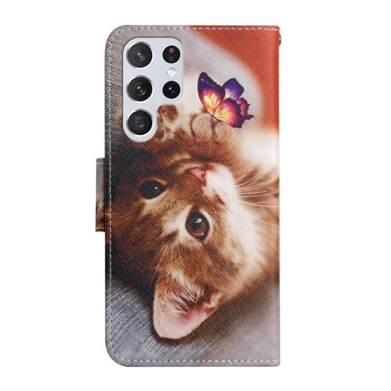 Folio-hoesje voor Samsung Galaxy S22 Ultra 5G Mijn Kitten En Vlinder