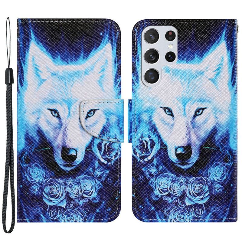 Folio-hoesje voor Samsung Galaxy S22 Ultra 5G Witte Wolf