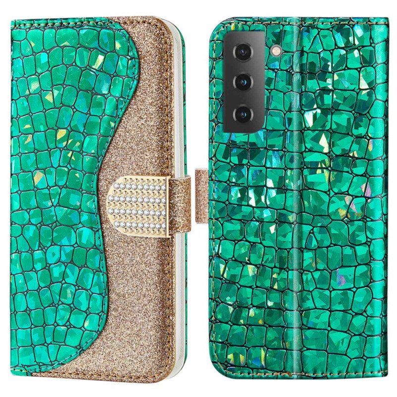 Folio-hoesje voor Samsung Galaxy S23 5G Krokodil Diamanten