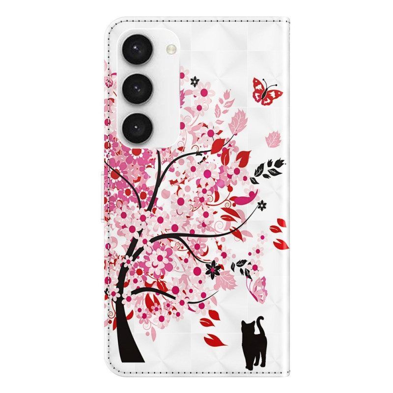 Folio-hoesje voor Samsung Galaxy S23 5G Met Ketting Kat En Stringboom