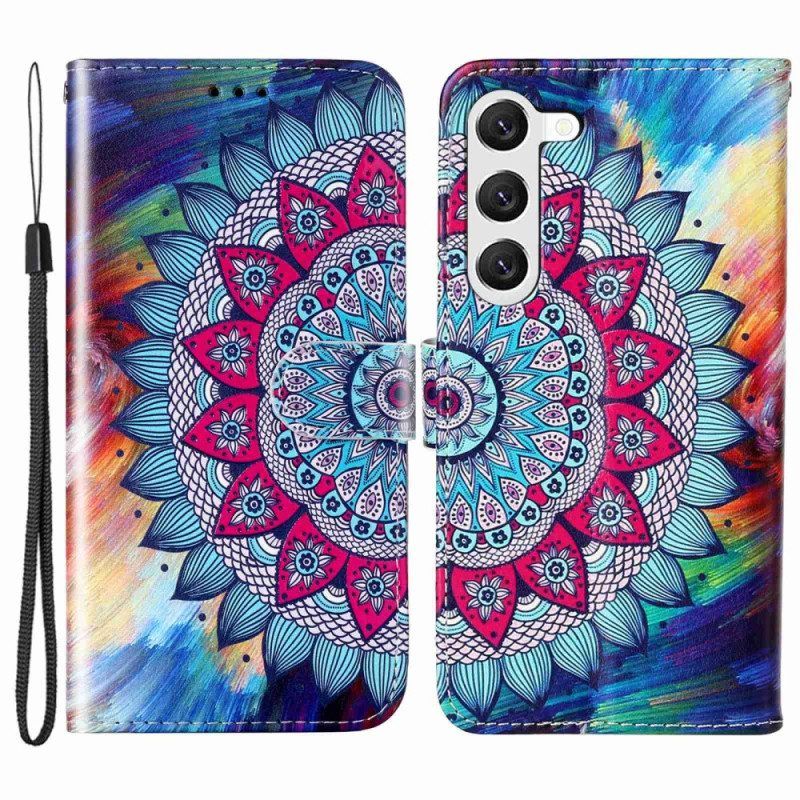 Folio-hoesje voor Samsung Galaxy S23 5G Met Ketting Kleurrijke Strappy Mandala