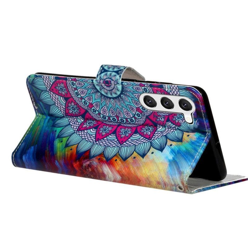 Folio-hoesje voor Samsung Galaxy S23 5G Met Ketting Kleurrijke Strappy Mandala