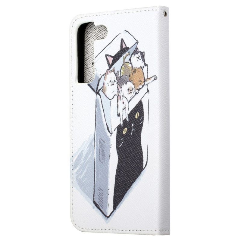 Folio-hoesje voor Samsung Galaxy S23 5G Met Ketting Levering Katten Met Strings