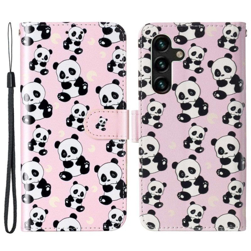 Folio-hoesje voor Samsung Galaxy S23 5G Met Ketting Panda's Met Bandjes