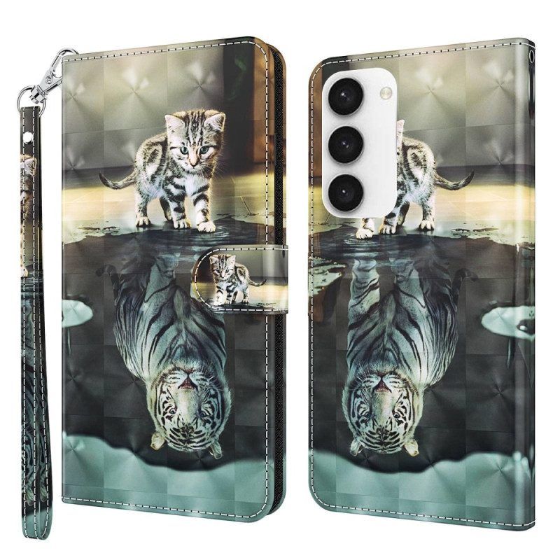 Folio-hoesje voor Samsung Galaxy S23 5G Met Ketting Strappy Kitten Droom