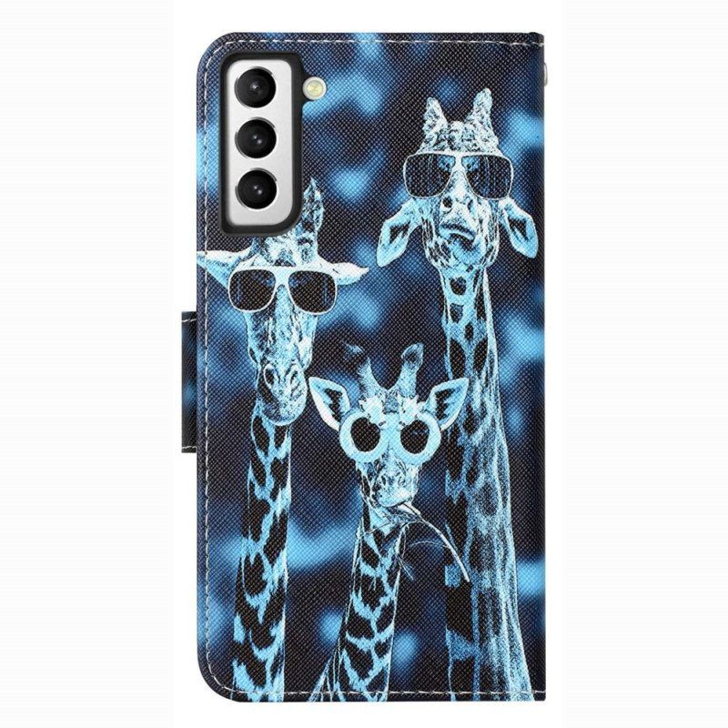 Folio-hoesje voor Samsung Galaxy S23 Plus 5G Met Ketting Alleen Giraffen Met Riemen