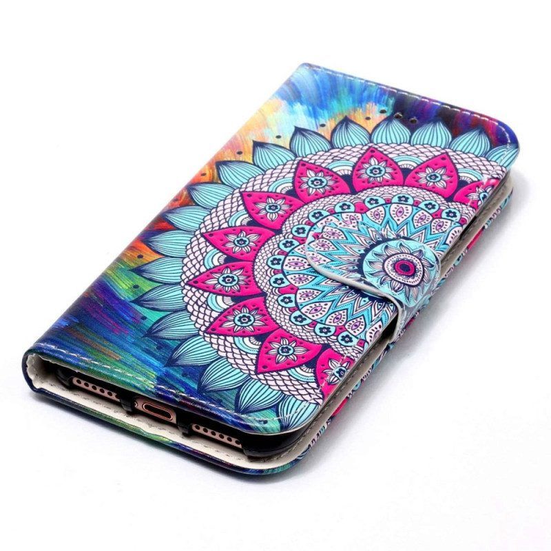 Folio-hoesje voor Samsung Galaxy S23 Plus 5G Met Ketting Kleurrijke Strappy Mandala