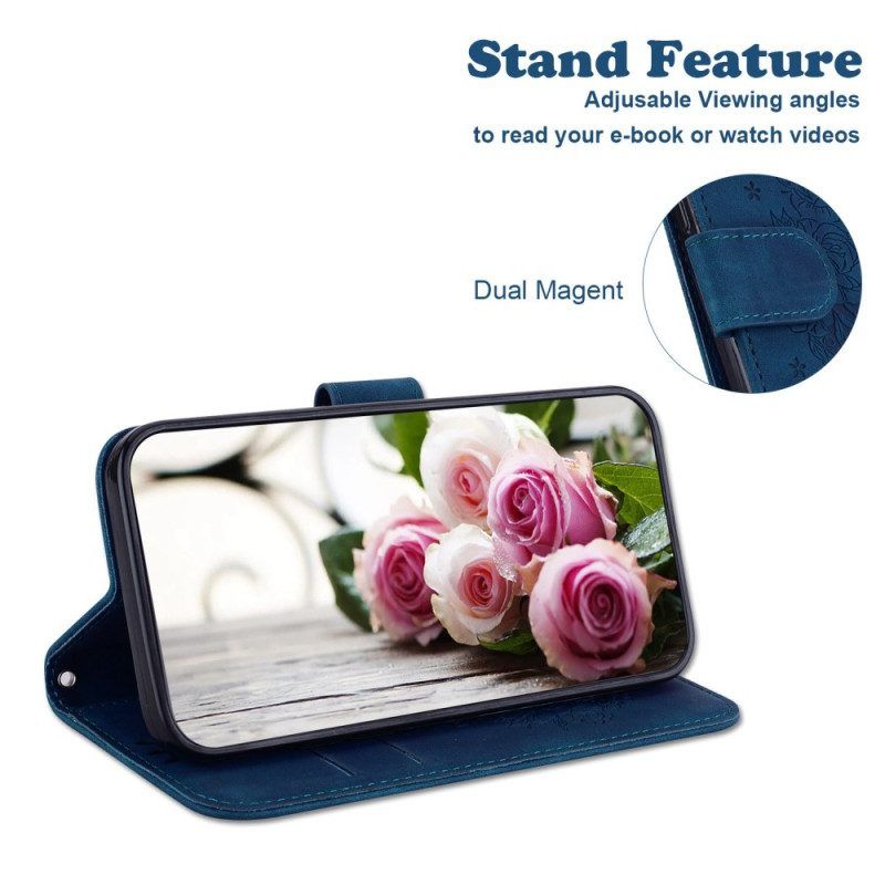 Folio-hoesje voor Samsung Galaxy S23 Plus 5G Met Ketting Strappy Rozen En Vlinders