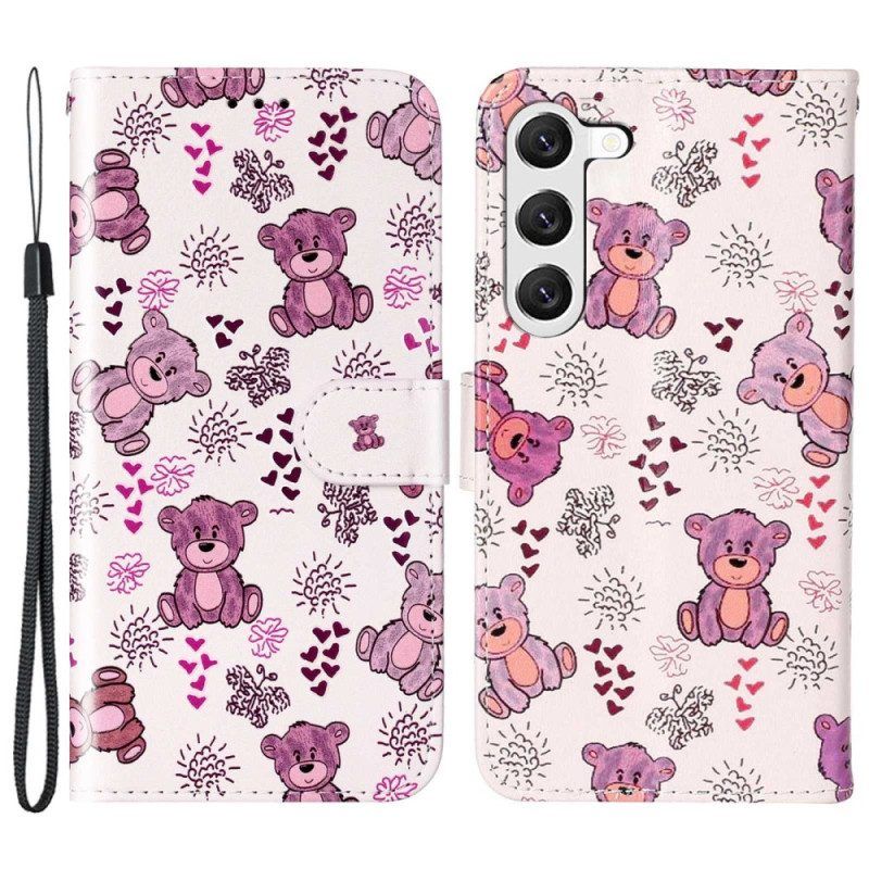 Folio-hoesje voor Samsung Galaxy S23 Plus 5G Met Ketting Teddyberen