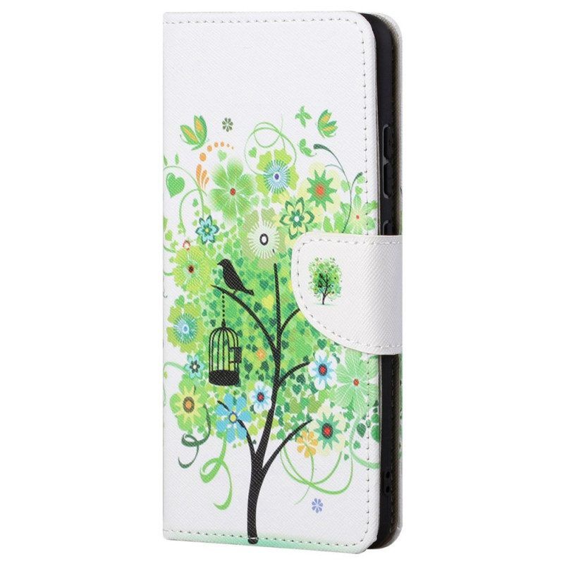 Folio-hoesje voor Samsung Galaxy S23 Ultra 5G Boom Met Groen Blad