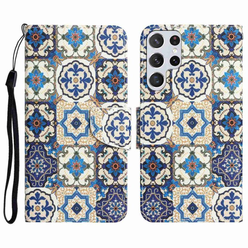 Folio-hoesje voor Samsung Galaxy S23 Ultra 5G Met Ketting Bandjes Patchwork