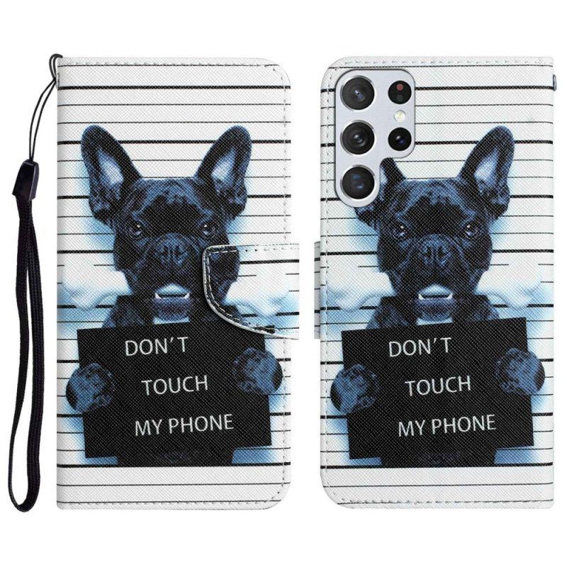 Folio-hoesje voor Samsung Galaxy S23 Ultra 5G Met Ketting Hond Raakt Mijn Telefoon Niet Aan Met Lanyard