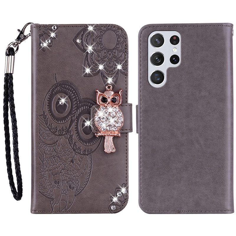 Folio-hoesje voor Samsung Galaxy S23 Ultra 5G Uil Mandala En Charme