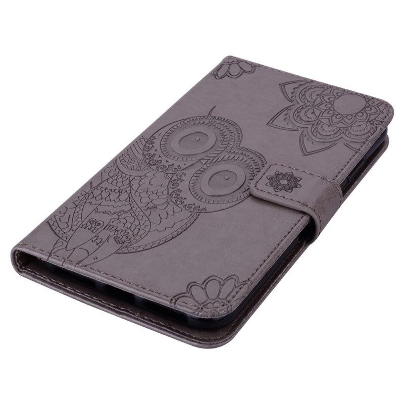 Folio-hoesje voor Samsung Galaxy S23 Ultra 5G Uil Mandala En Lanyard