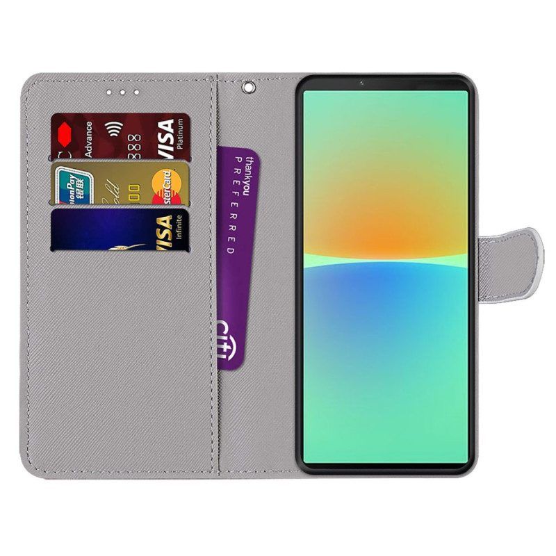 Folio-hoesje voor Sony Xperia 10 IV Met Ketting Lanyard Leeuw