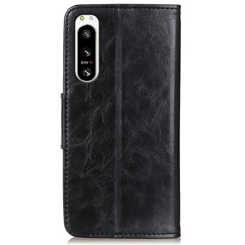 Folio-hoesje voor Sony Xperia 5 IV Gespleten Lederen Vintage Sluiting