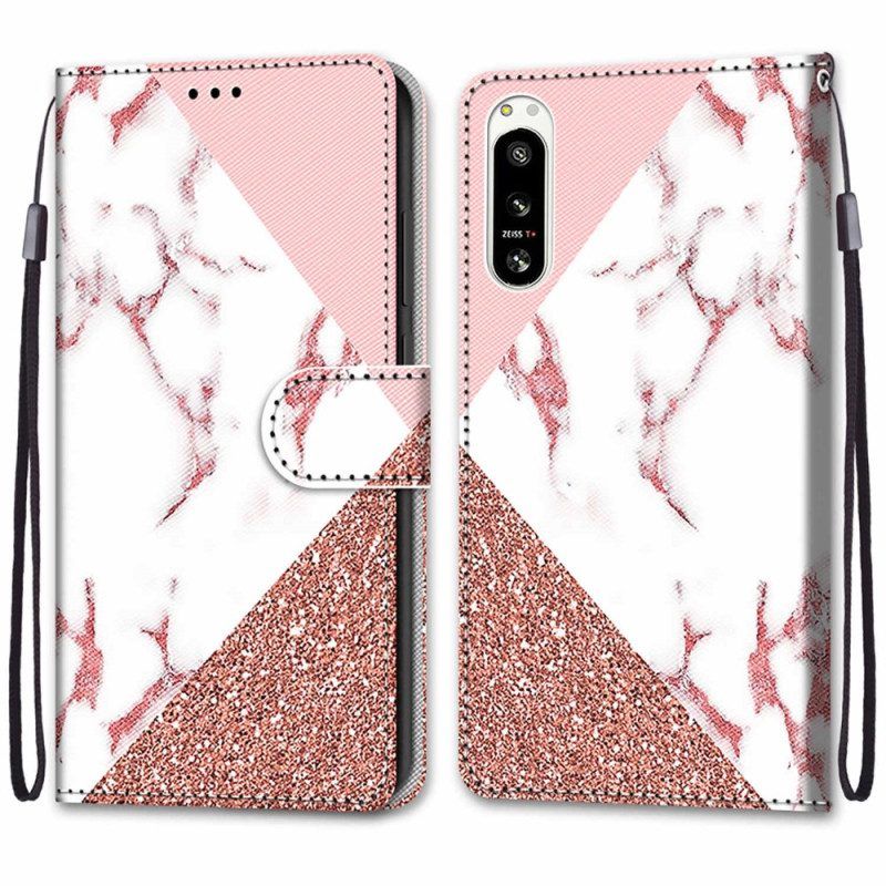 Folio-hoesje voor Sony Xperia 5 IV Marmer En Glitterdriehoek