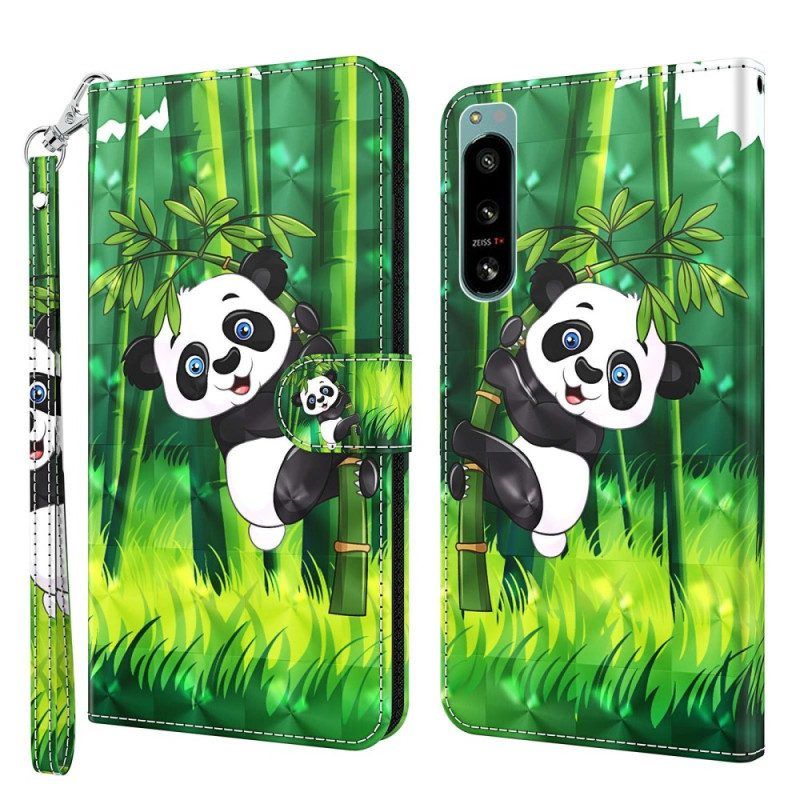 Folio-hoesje voor Sony Xperia 5 IV Met Ketting Bamboe Panda Met Lanyard