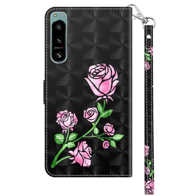 Folio-hoesje voor Sony Xperia 5 IV Met Ketting Riem Rozen