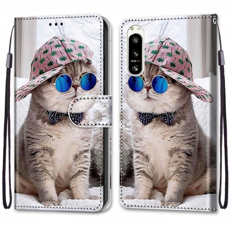 Folio-hoesje voor Sony Xperia 5 IV Met Ketting Yo Kat Met Riem