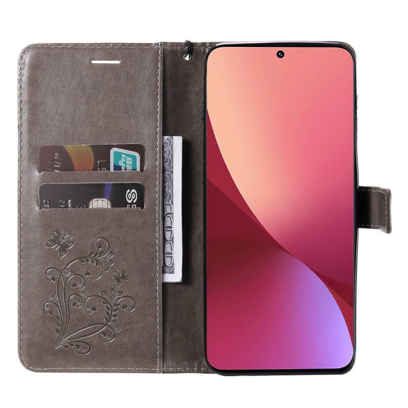 Folio-hoesje voor Xiaomi 12 / 12X Met Ketting Gigantische Riemvlinders