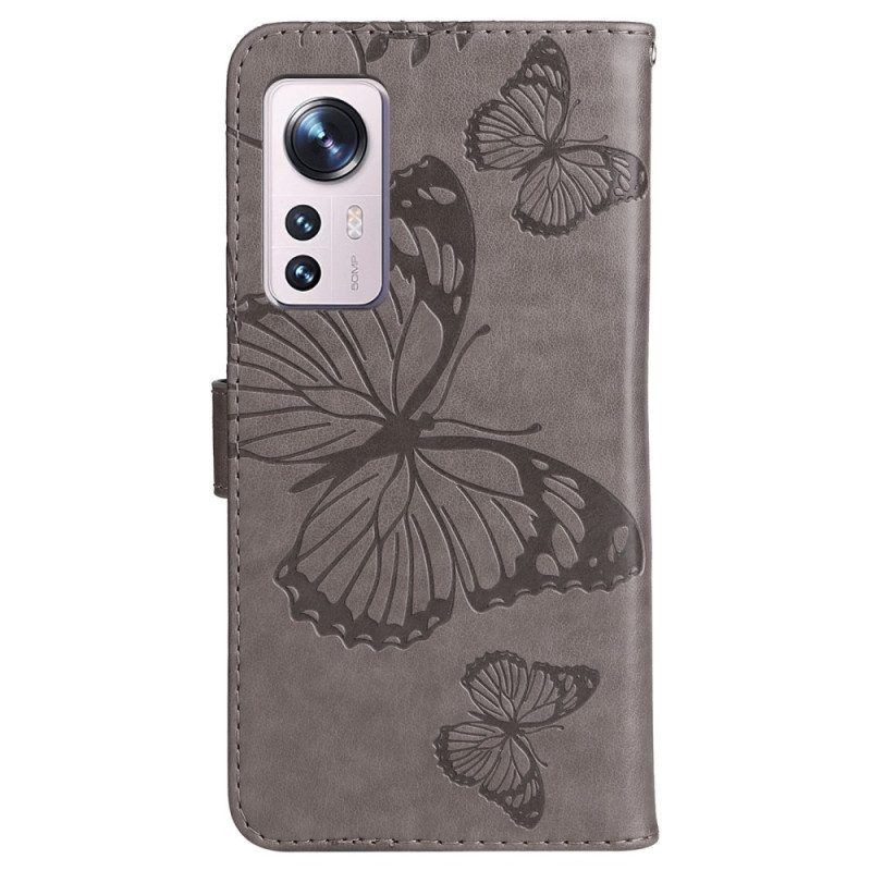 Folio-hoesje voor Xiaomi 12 / 12X Met Ketting Gigantische Riemvlinders