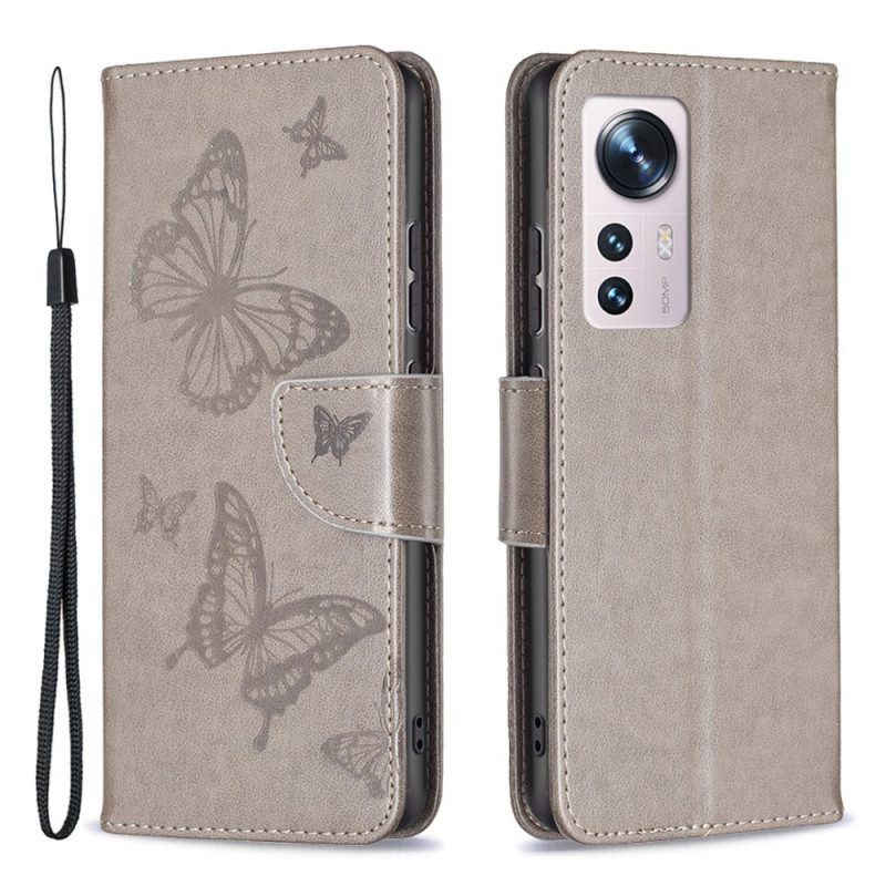 Folio-hoesje voor Xiaomi 12 / 12X Met Ketting String Vlinders