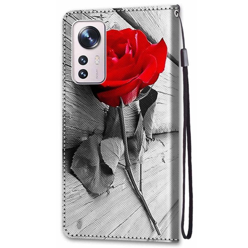 Folio-hoesje voor Xiaomi 12 / 12X Mooie Bloemen Met Riem